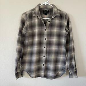 Filson Light Gray Ombre Plaid Flannel Button Down Shirt (S)